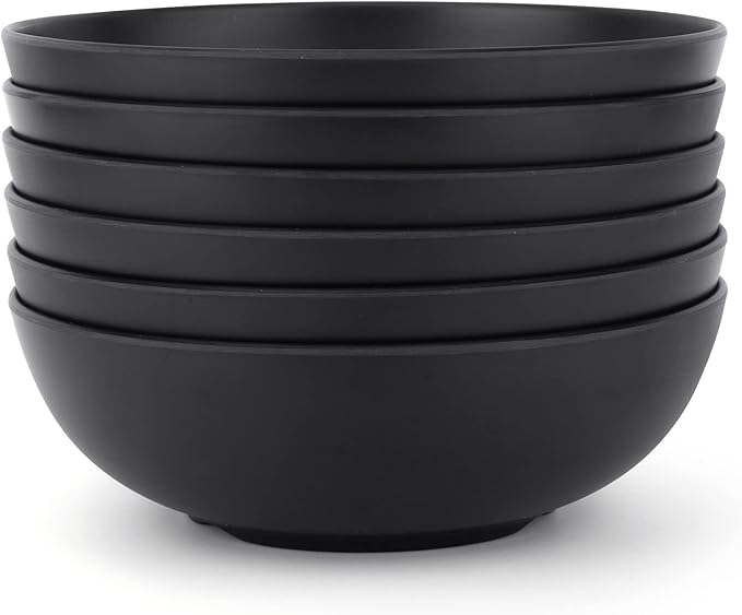 KOXIN-KARLU Melamine Bowls, 7.5-inch Pasta Bowls Salad Bowl, set of 6 Black