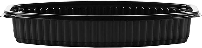 RW Base 21 Ounce Meal Prep Containers, 50 Microwavable To Go Containers With Lids - Disposable, Freezable, Black Plastic Oval Food Containers, Pack Hot And Cold Food, For Takeaway - Restaurantware