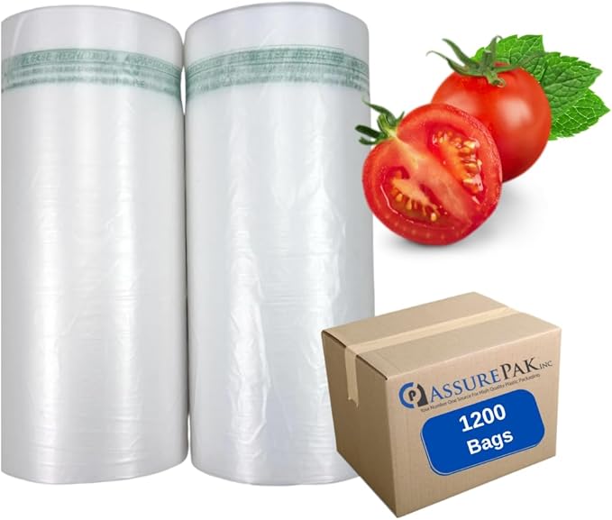 Clear Produce Roll 12"x20" – 1200 HDPE Bags (11 Microns, Natural Color) for Food Storage, Grocery Use, Small Business, Reusable Produce, Kitchen Needs, Fresh Food, Storage Solution