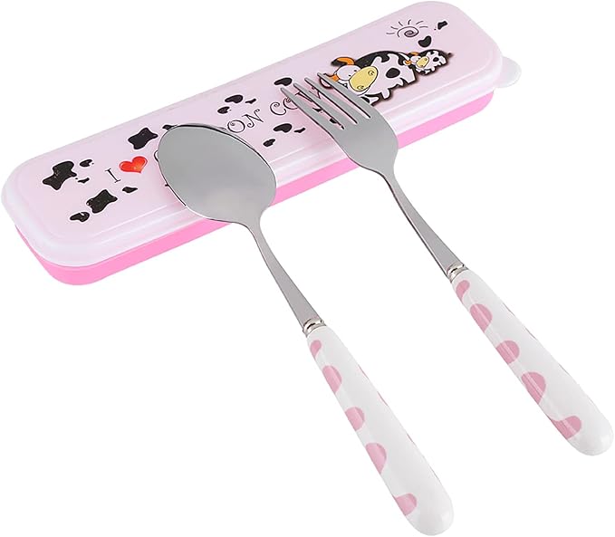 Children Flatware Set, Stainless Steel Fork Spoon with Storage Box Kids Utensils Spoon Fork Set Toddler Travel Utensils for Kids Toddlers (Pink)