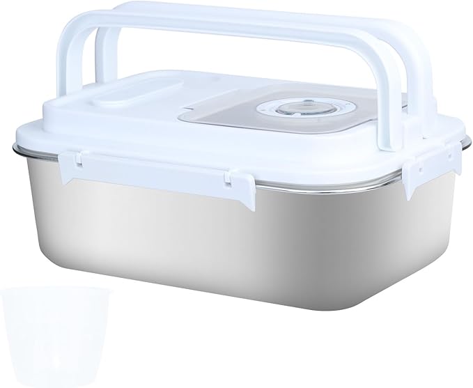 PENCK 15lbs Airtight Rice Storage Container Stainless Steel Flour Sugar Dispenser Food Box Holder Grain Cereal Bin with Measuring Cup for Kitchen Pantry Countertop, Silver