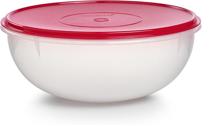 Tupperware Fix-N-Mix 1.7 Gallon Mixing Bowl, Clear with Lipstick Colored Airtight Lid, Dishwasher Safe and BPA Free (6.5 L)