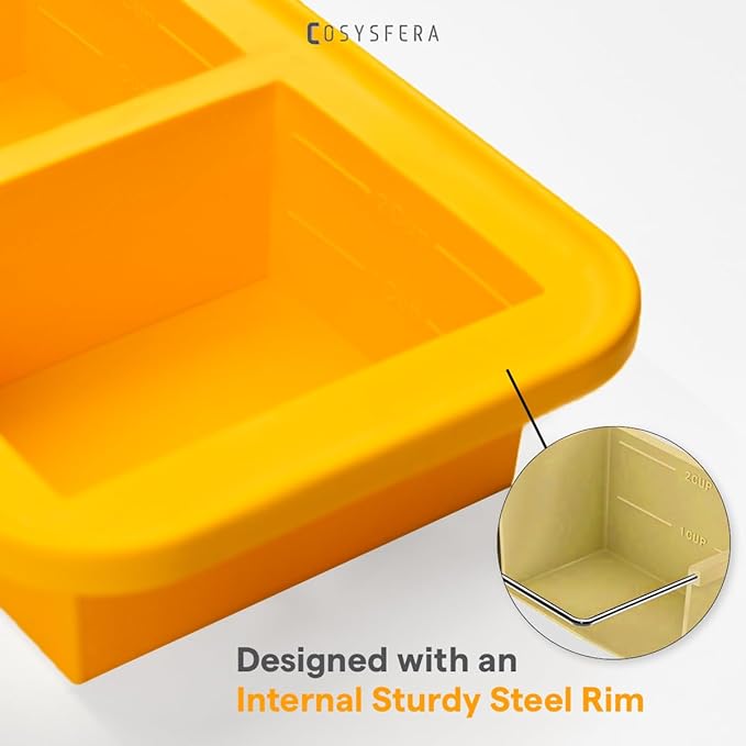 Silicone Freezer Tray with Lid – 2 Cup Portion Mold (2 Portions), Reusable Food Storage Container for Meal Prep, Soup, Sauce, Broth and Leftovers - DPA free - Microwave, Oven and Dishwasher Safe