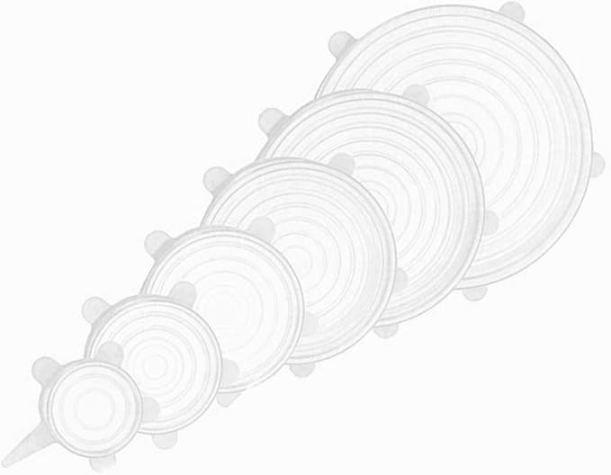 Flexible Silicone Stretch Lids Round Reusable Food Covers For Bowl Cup Dish Silicone Food Wrap Food Grade 6pcs (Clear)
