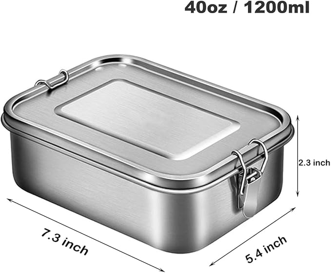 UPTRUST Leak Proof Stainless Steel Bento Container for Lunch,Bento Lunch Box for Kids or Adults, 3 Compartment Packing Box for Meal Fruit Snack (40OZ/1200ML)