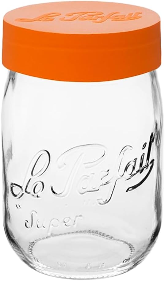 Le Parfait Screw Top Jar Wide Mouth French Glass Jar | Ideal for Food and Soup Storage, Canning, Flour, Brown Sugar, and other Baking Supplies (1L/32oz, Single, Orange)