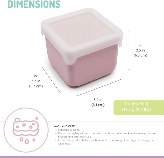 melii 100% Silicone Snack Container 2-Pack, 236ml/8oz per Container, Easy to Open Lid, Dishwasher, Microwave, Freezer safe, BPA Free - Pink and Purple