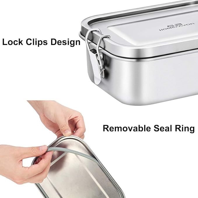 G.a HOMEFAVOR Bento Lunch Box, Stainless Steel Lunch Containers Leakproof, Metal Lunch Containers for Adults, 800ML, Dishwasher Safe, BPA Free