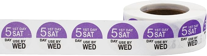 Dissolvable Saturday Through Wednesday 5 Day Food Rotation Labels Use by 3/4 Inch 500 Adhesive Stickers