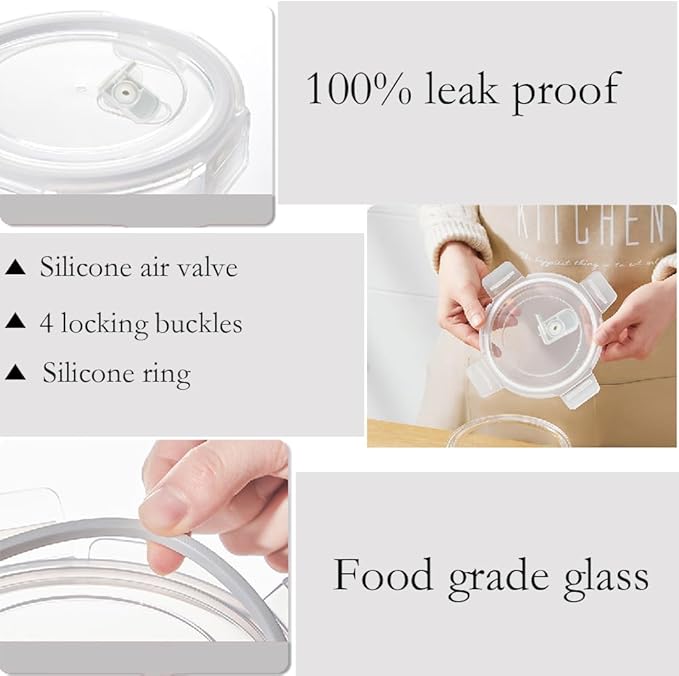 8Pack Glass Food Storage Containers, Round Glass Soup Container with Airtight Lids, Reusable Food Meal Prep Bowls, Leakproof Soup Bowls for Outdoor School, Dishwasher Microwave Freezer Safe