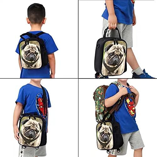 Kids Lunch Bag Reusable 3D Design Snack Shoulder Bags with Zipper Online Insulated Thermal Girls Boys Lunch Tote Bags Cooler Box for Picnic(pug)