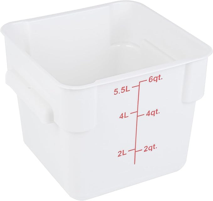 Restaurantware - Met Lux 6 Quart Food Storage Container, 1 White Storage Container - Lids Sold Separately, Red Volume Markers, Dishwashable Container, Side Handles, For Storing Foods