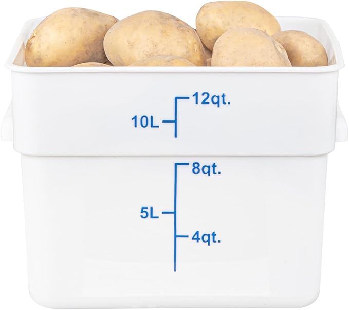 Restaurantware - Met Lux 12 Quart Food Storage Containers, 10 White Storage Containers - Lids Sold Separately, Blue Volume Markers, Dishwashable Containers, Side Handles, For Storing Foods