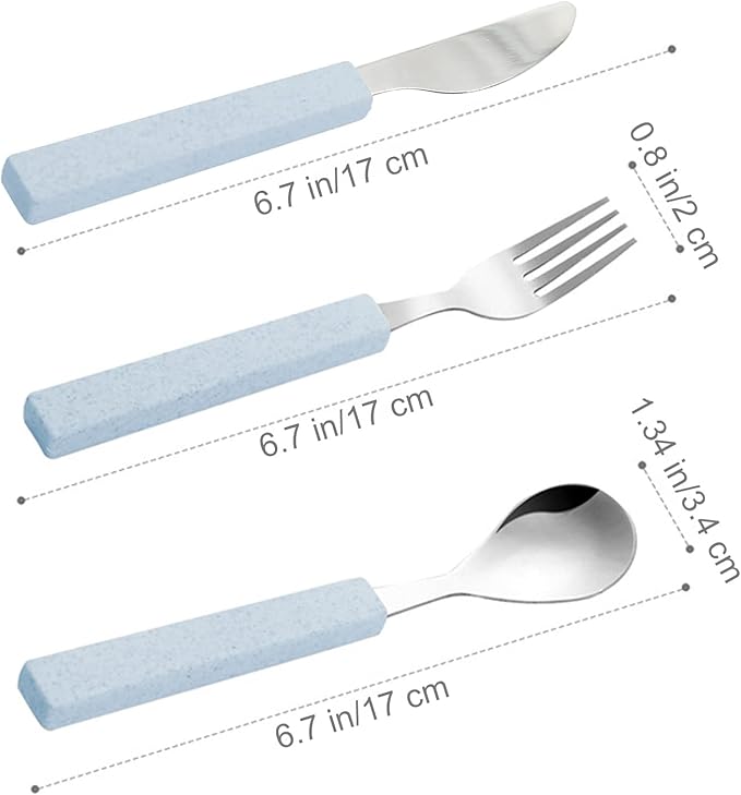 VANRA 3-Piece Children Utensils Set 18/10 Stainless Steel Child Flatware Set Silverware Knife Spoon Fork Set with Travel Case for Kids Lunch Box (Blue)