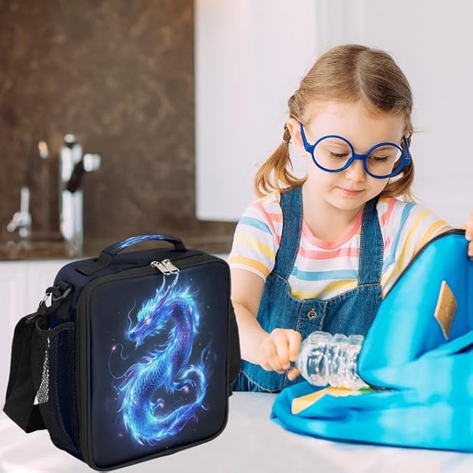 Lunch Box for Kids Boys Girls Water Dragon Kids Lunch Bag Insulated Lunch Bag Tote with Adjustable Shoulder Strap Teens Lunchbox Cooler School Picnic