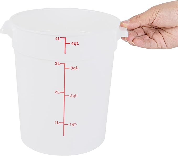 Restaurantware-Met Lux 4 Quart Food Storage Container, 1 White Storage Container - Lids Sold Separately, Red Volume Markers, Dishwashable Container, Side Handles, For Storing Foods