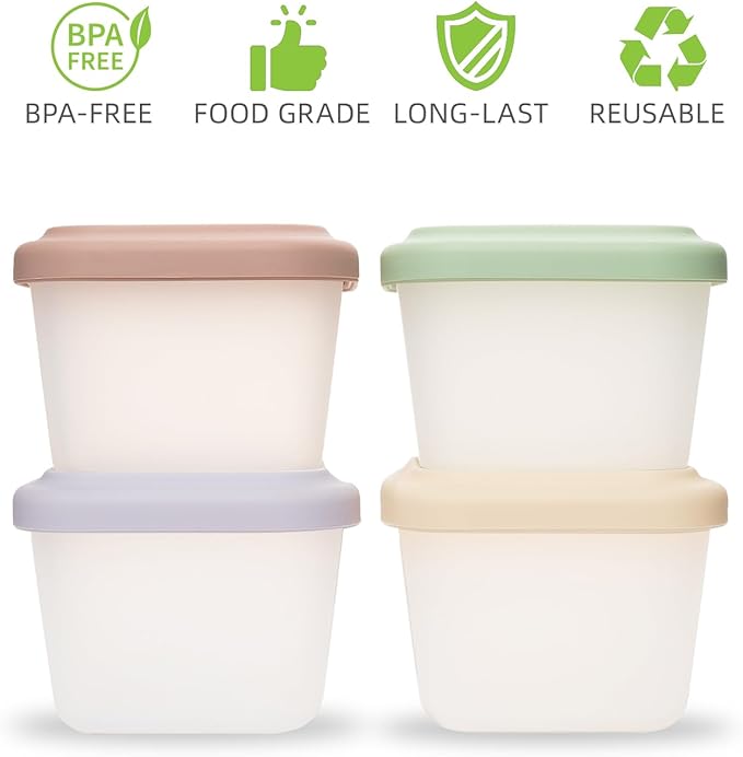 4 Pack Small Silicone Snack Containers with Lids 5 oz Reusable Food Storage Containers Bento Lunch Snack Pots for Adults & Kids Meal Prep Containers BPA Free
