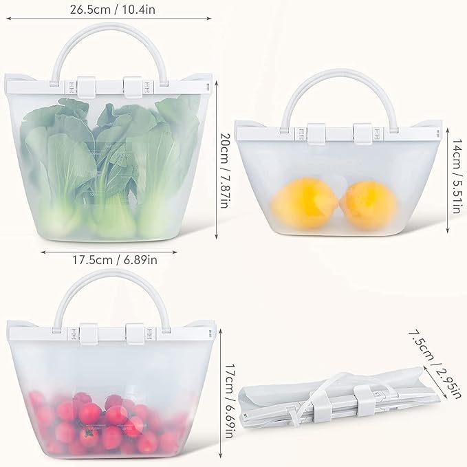 Reusable Food Storage Silicone Bags Leakproof Airtight SnapBag Pouch Stand-Up Flat Bottom Reuse Ziplock Freezer Bag, Dishwasher Safe Bags Reusable Sous Vide