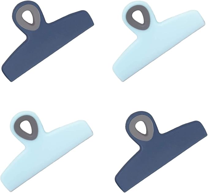 COOK WITH COLOR Bag Clips - Heavy Duty Chip Clip and Refrigerator Magnet Clips for Food Storage with Air Tight Seal Grip, Blue Ombre, Pack of 4 Large Clips
