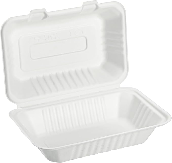 Elsjoy 90 Pack Disposable Clamshell To Go Containers, 9"x 6" Single Compartment Take Out Food Containers, Compostable Hinged Container Takeaway Lunch Box for Restaurant, Party, Microwave Safe