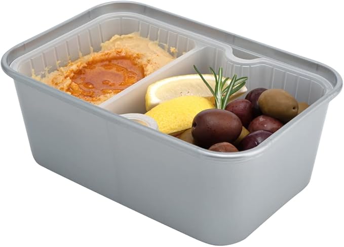 Restaurantware TRAYS ONLY: Futura 10 Ounce Trays For Meal Prep Containers 100 Microwavable Trays For 32 Or 37 Ounce Containers - Containers Sold Separately 2 Compartments White Plastic Food Trays