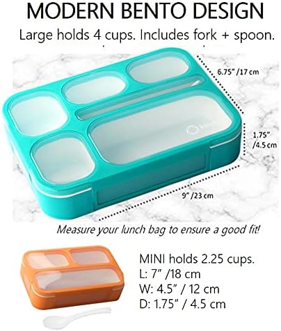 Bento Box Lunch Boxes and Snack Containers for Kids Girls Boys | Leakproof Portion Container Kits BPA Free | Value Pack Set of 4 | Teal Orange Large + MINI, Value 4 pack