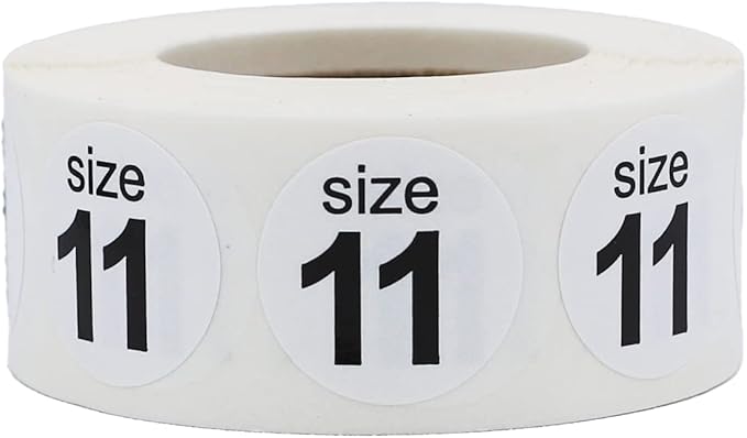 Shoe Size 11 White Stickers - 3/4 Inch Round, 500 Semi-Gloss Adhesive Labels Per Roll for Retail, Footwear Inventory, and Organization - Made in The USA