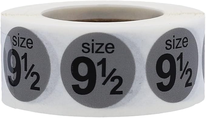 Shoe Size 9 1/2 Grey Stickers for Retail Clothing – 3/4 Inch Round, 500 Semi-Gloss Adhesive Labels Per Roll for Footwear Inventory, Organization, and Display – Made in The USA