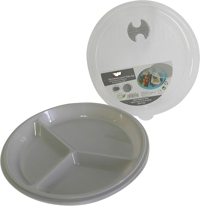 3 PK - Microwave Food Storage Travel Tray Containers - Portion Control - 3 Section Compartment Divided Plates with Vented Lid For Easy Reheat BPA Free Random Colors Shipped (3, assorted)
