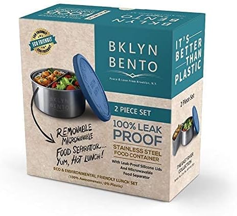 Stainless Steel Food Container With Silicone Food Separator and Leak Proof Silicone Lid | Metal Lunch Box Divider | Bento Box | Portion Control Snacks (Blue & Grey (Food Separator)