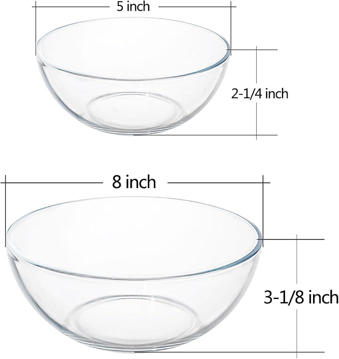 FOYO 5 Inch Glass Mixing Bowls Set - Round, Small Glass Salad Bowls for Kitchen, Set of 3