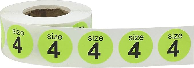 Shoe Size 4 Hot Green Stickers for Retail Clothing – 0.75 Inch Round, 500 Semi-Gloss Adhesive Labels Per Roll for Footwear Organization, Inventory, and Display – Made in The USA