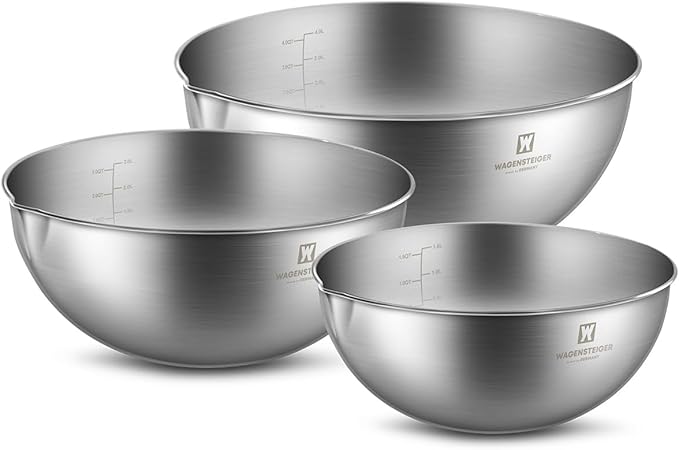 3-Piece Stainless Steel Mixing Bowl Set, Silver Color, Nesting Bowls with Pure Spout, Multipurpose Kitchen Basket, 1.56Quarts/3.17Quarts/4.23Quarts (No Color Added)