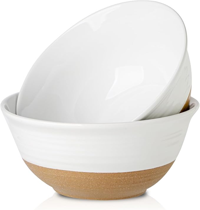 Ceramic Serving Bowls,84 Ounce Stackable Salad Bowls for Kitchen,9 Inch Large Mixing Bowls for Cereal,Pasta,Soup and Oatmeal,Serving Dish Set of 2,Gift for Housewarming,Microwave Safe,White