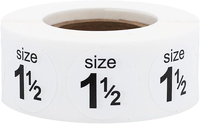 Shoe Size 1 1/2 White Stickers - 3/4 Inch Round, 500 Semi-Gloss Adhesive Labels Per Roll for Retail, Footwear Inventory, and Organization - Made in The USA