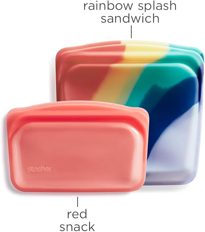 Stasher Premium Silicone Reusable Food Storage Bags, 2-Pack, Multi, Multi-Use Food Storage Bags, Lunch Bag, Travel Containers, BPA Free, Leak-free, Dishwasher-Safe, Eco-friendly