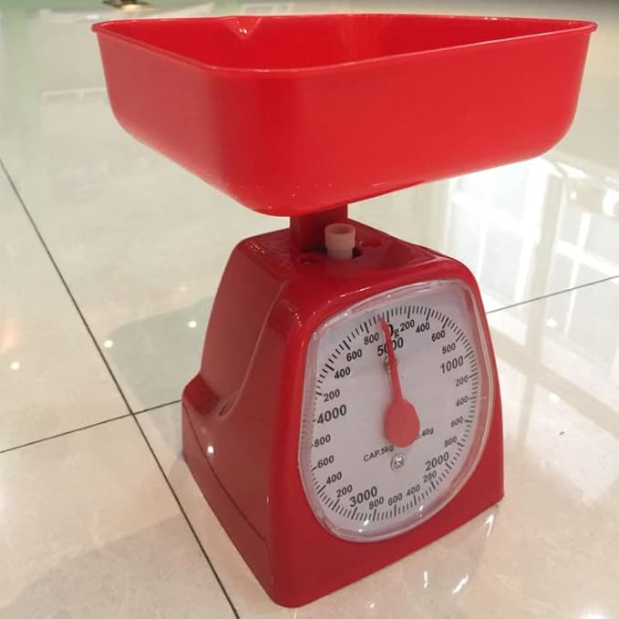 Utoolmart Mechanical Kitchen Scale - Diet Food Scale - with Pounds & Kilogram Measurements - Measuring Range 5000g Accuracy 5g with Tray Red