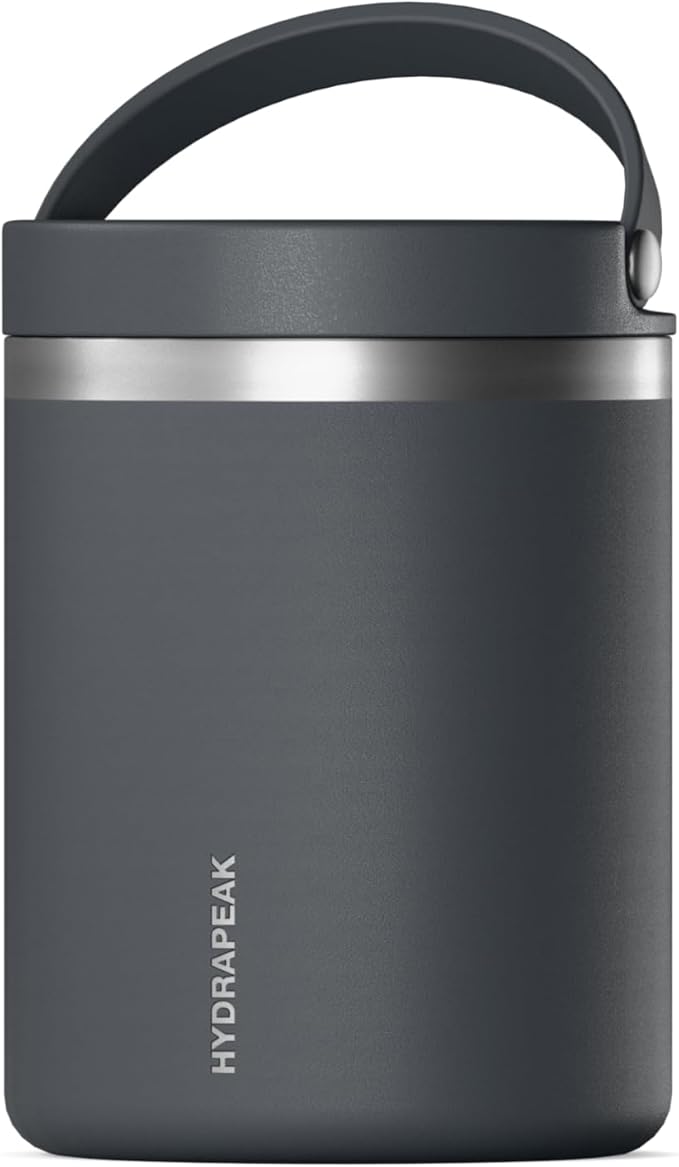 Hydrapeak 32oz Stainless Steel Vacuum Insulated Thermos Food Jar | Thermos for Hot Food and Cold Food, Wide Mouth Leak-Proof Soup Thermos for Adults, 10 Hours Hot and 16 Hours Cold (Grey Matter)