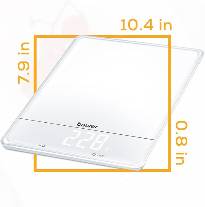 Beurer KS34 Digital Kitchen Scale - Precise Scale for Food Ounces and Grams, 33lbs Capacity, XL Weighing Platform for Meal Prep, Magic Display, Tare Function - Batteries Included - White Glass