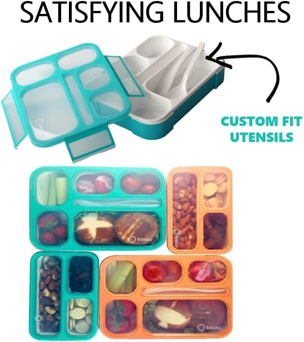Bento Box Lunch Boxes and Snack Containers for Kids Girls Boys | Leakproof Portion Container Kits BPA Free | Value Pack Set of 4 | Teal Orange Large + MINI, Value 4 pack
