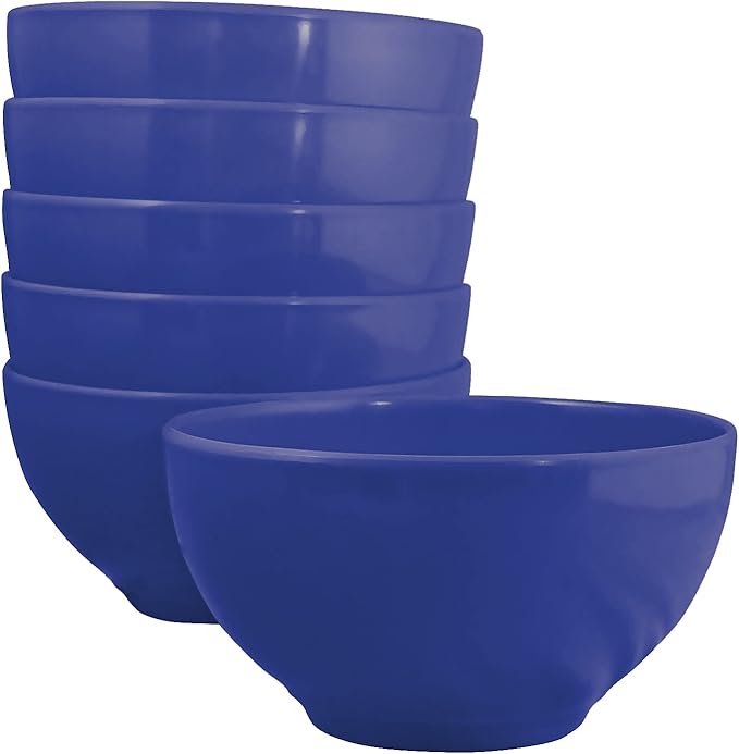 Reston Lloyd 100% Melamine Dinnere Cereal, Soup, Dip Bowls, 16oz/2cup Capacity, Indigo, Set of 6