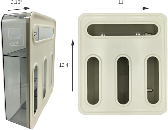 Storage Freezer Bag Organizer, Drawer or Wall Mount Kitchen Storage organizer, 4-Slots, Fits all the most common food bag sizes Gallon, Sandwich, Snack, Quart (Beige)
