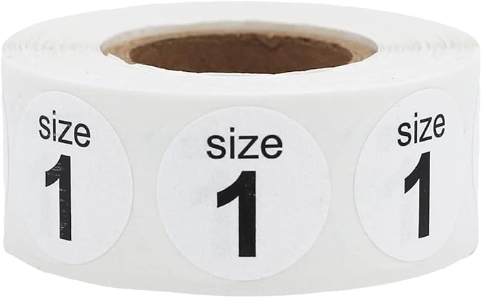 Shoe Size 1 White Stickers - 3/4 Inch Round, 500 Semi-Gloss Adhesive Labels Per Roll for Retail, Footwear Inventory, and Organization - Made in The USA