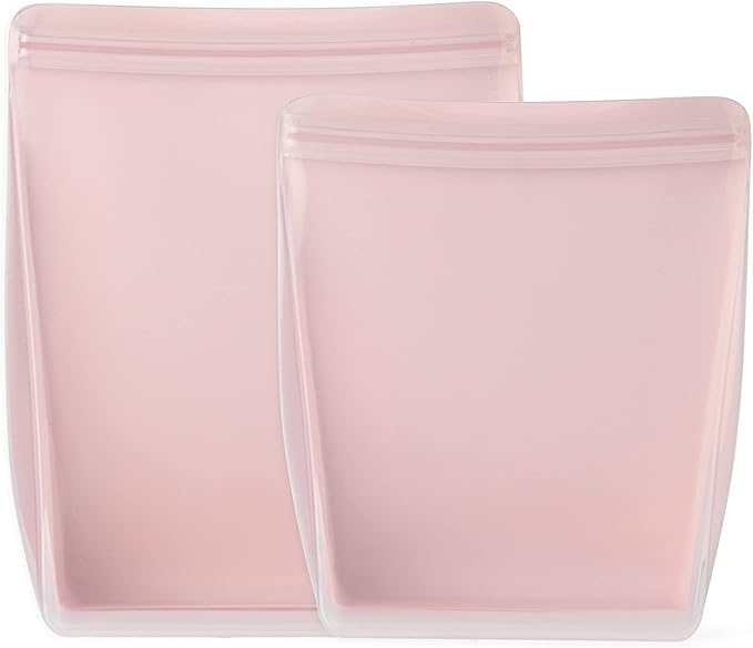 W&P Porter Silicone Reusable Storage Bags, Stand-Up Variety 2 Pack (36oz, 50oz), Blush, Food Storage Container, Microwave and Dishwasher Safe, Easy Cleaning