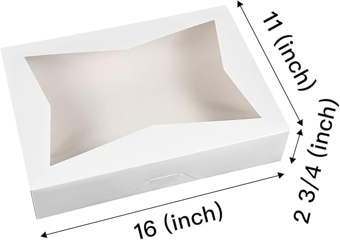 15-PACK White Pastry Bakery Box 16x11x2.75inch,Large Donuts,Muffins,Cookies Boxes with PVC Window Auto-Pop up Paper Box Nature Cardboard Take Out Container,Hold 12 Donuts,Pack of 15