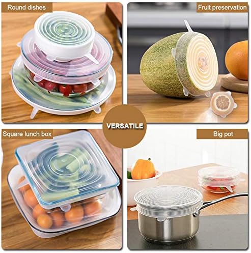 4 Pack Same Size Silicone Stretch Lids, Thicker Reusable Sturdy Silicone Container Cover, Expandable Food Storage Covers, Dishwasher and Freezer Safe, 5.71in(14.5cm)