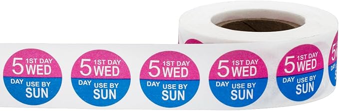Dissolvable Wednesday Through Sunday 5 Day Food Rotation Labels Use by 3/4 Inch 500 Adhesive Stickers