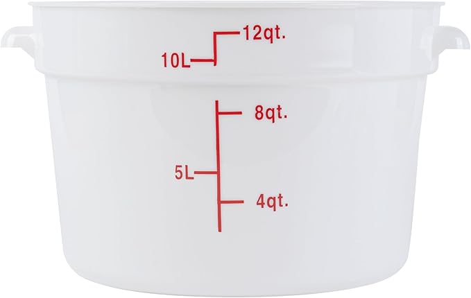 Restaurantware-Met Lux 12 Quart Food Storage Containers, 10 White Storage Containers - Lids Sold Separately, Red Volume Markers, Dishwashable Containers, Side Handles, For Storing Foods
