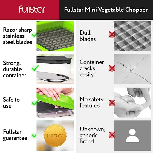 Fullstar Vegetable Chopper, Mandoline Slicer - Cheese Grater, Food Chopper with Container, Kitchen Gadgets, Home Essentials (6-in-1, Gray/Green)