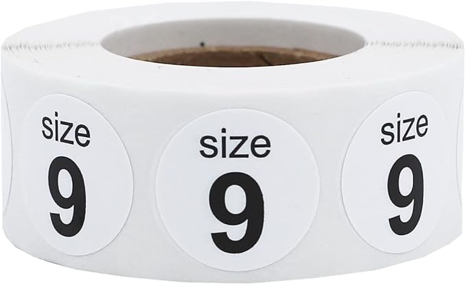 Shoe Size 9 White Stickers for Retail Clothing 0.75 Inch 500 Total Adhesive Labels